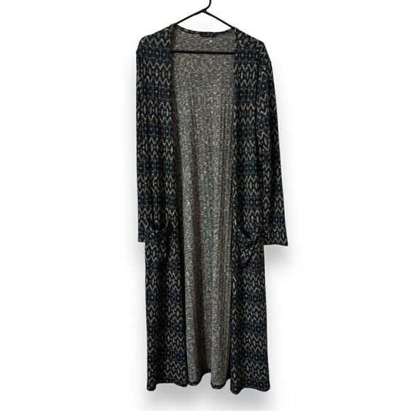 Sapphire O sz L Womens Blue‎ Chevron Long Open Front Duster Sweater Western Boho - Picture 3 of 4